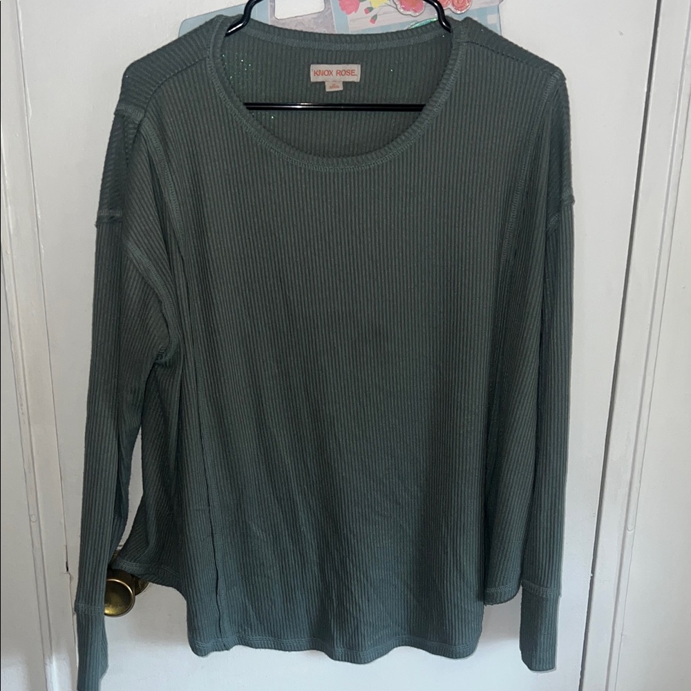 Knox Rose Ribbed Teal Long Sleeve Top Medium
